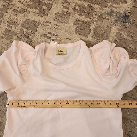 NWT Elie Tahari Pink cotton modal knot puff sleeve top. Size medium - Picture 5 of 14
